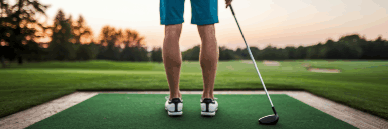 Golfanfänger bei Sonnenuntergang auf der Driving Range.