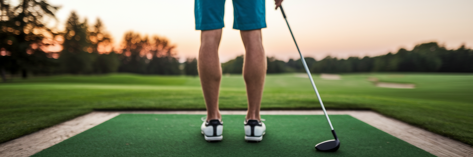 Golfanfänger bei Sonnenuntergang auf der Driving Range.
