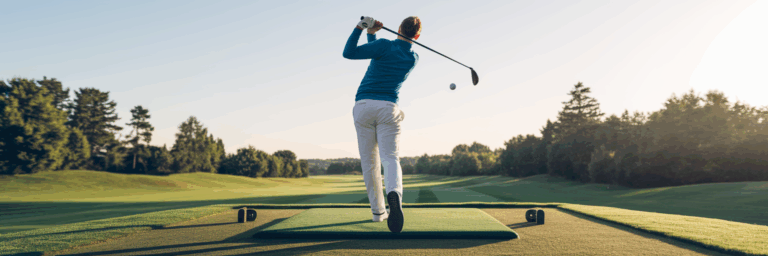 Ein Golfanfänger beobachtet seinen Abschlag.