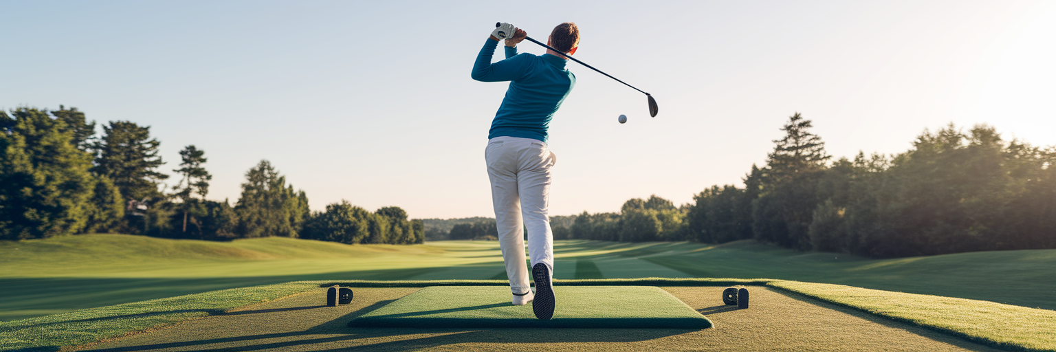 Ein Golfanfänger beobachtet seinen Abschlag.