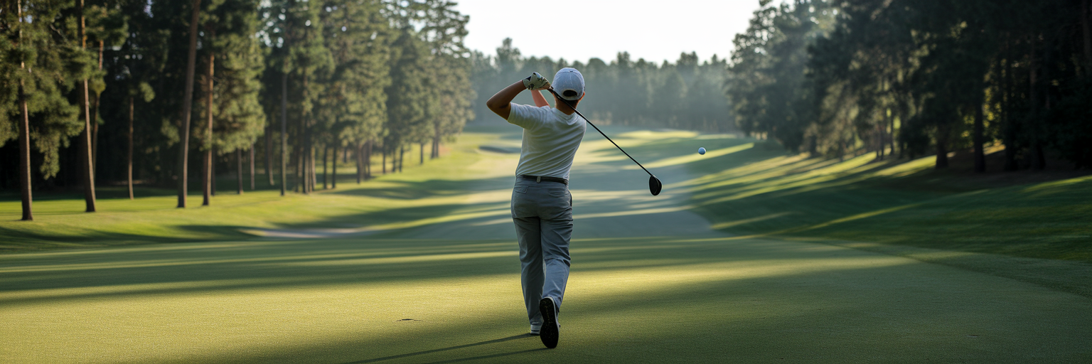 Golfanfänger beobachtet seinen Schlag auf dem Platz