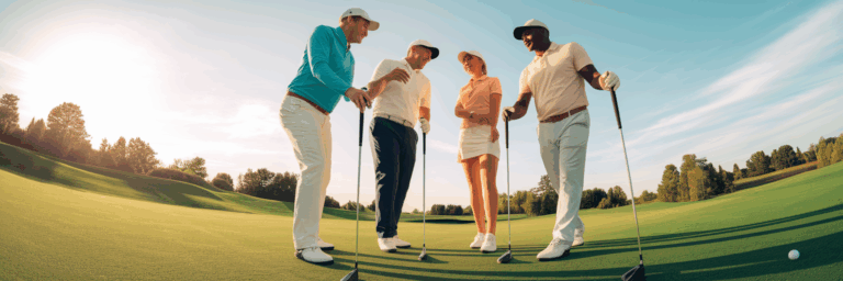 Golfanfänger genießen einen Tag auf dem Golfplatz.