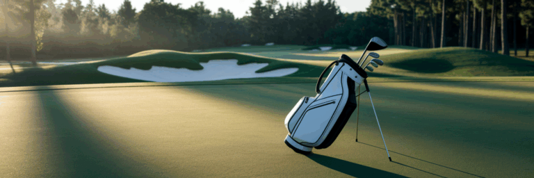 Saubere Golftasche auf einem grünen Fairway