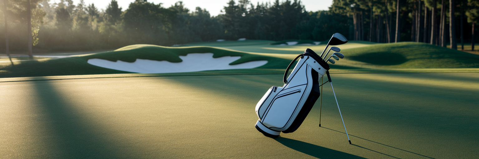 Saubere Golftasche auf einem grünen Fairway